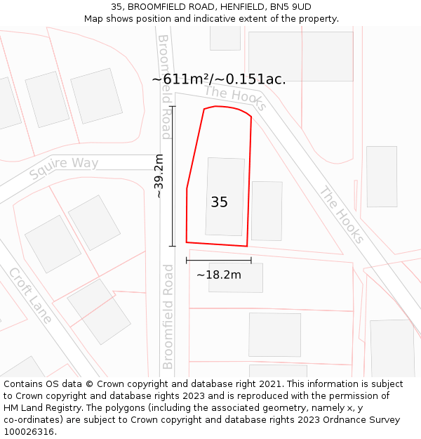 35, BROOMFIELD ROAD, HENFIELD, BN5 9UD: Plot and title map