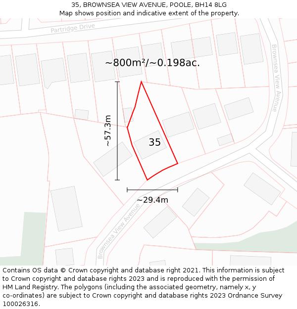 35, BROWNSEA VIEW AVENUE, POOLE, BH14 8LG: Plot and title map