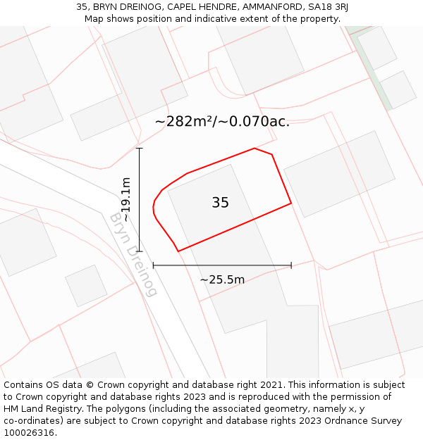 35, BRYN DREINOG, CAPEL HENDRE, AMMANFORD, SA18 3RJ: Plot and title map