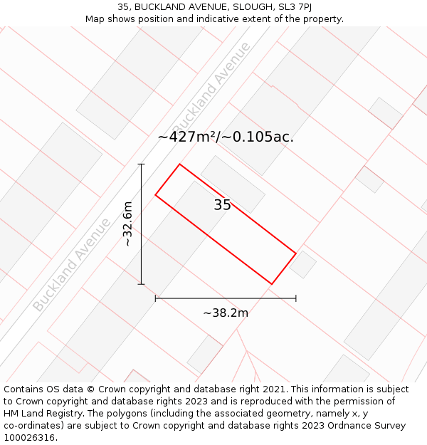 35, BUCKLAND AVENUE, SLOUGH, SL3 7PJ: Plot and title map