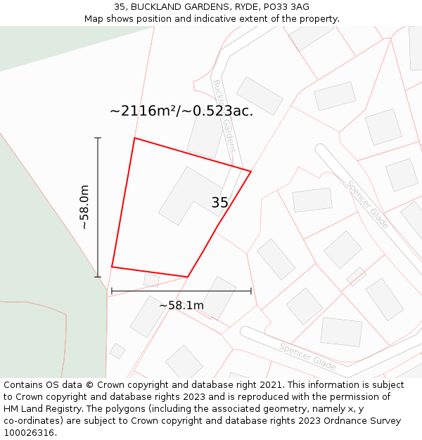 35, BUCKLAND GARDENS, RYDE, PO33 3AG: Plot and title map