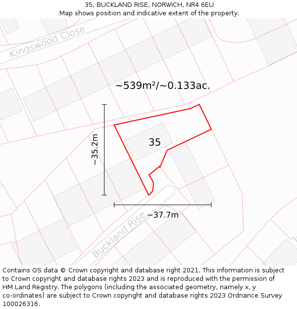 35, BUCKLAND RISE, NORWICH, NR4 6EU: Plot and title map