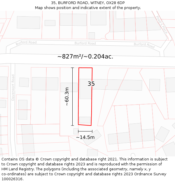 35, BURFORD ROAD, WITNEY, OX28 6DP: Plot and title map