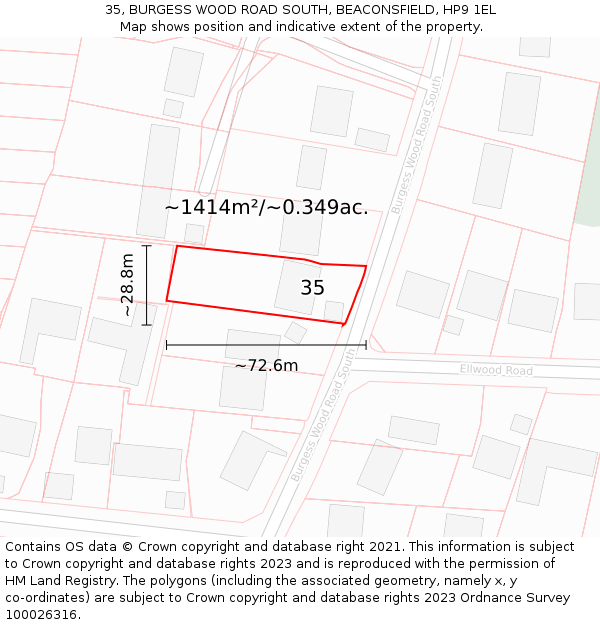 35, BURGESS WOOD ROAD SOUTH, BEACONSFIELD, HP9 1EL: Plot and title map