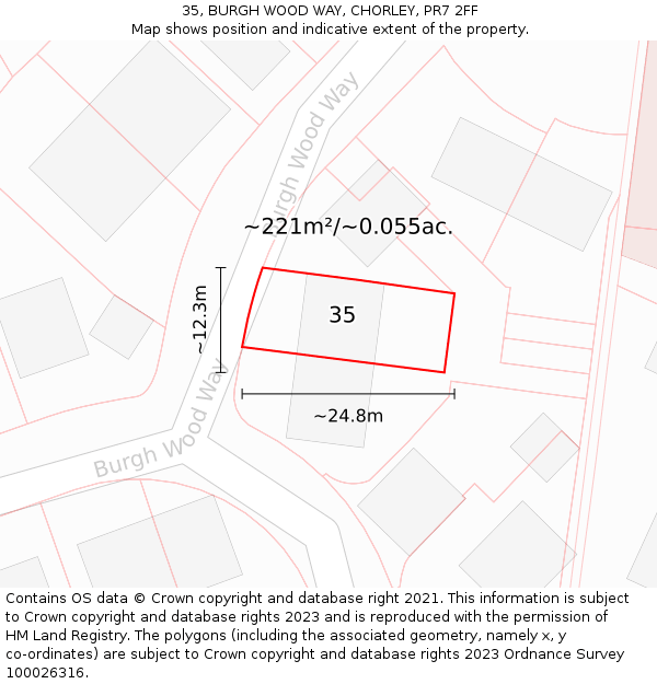 35, BURGH WOOD WAY, CHORLEY, PR7 2FF: Plot and title map