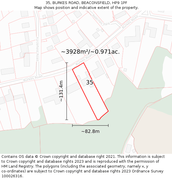 35, BURKES ROAD, BEACONSFIELD, HP9 1PF: Plot and title map