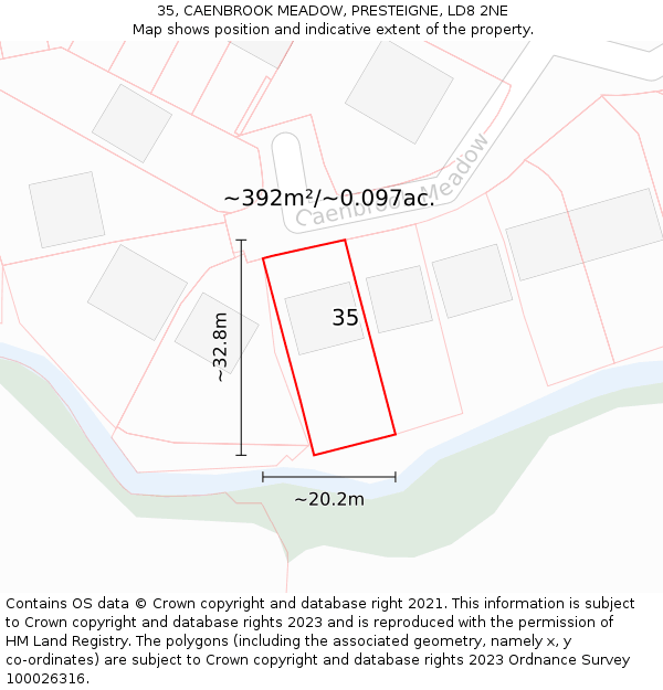 35, CAENBROOK MEADOW, PRESTEIGNE, LD8 2NE: Plot and title map