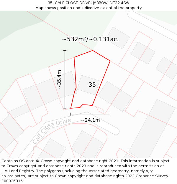35, CALF CLOSE DRIVE, JARROW, NE32 4SW: Plot and title map