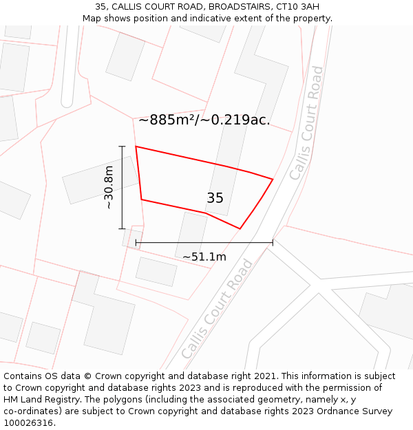 35, CALLIS COURT ROAD, BROADSTAIRS, CT10 3AH: Plot and title map