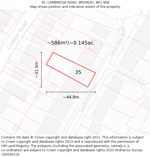 35, CAMBRIDGE ROAD, BROMLEY, BR1 4EB: Plot and title map