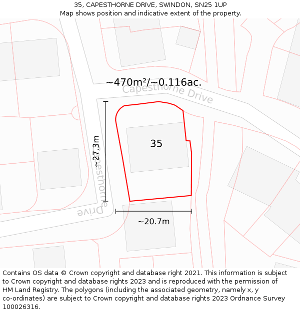 35, CAPESTHORNE DRIVE, SWINDON, SN25 1UP: Plot and title map