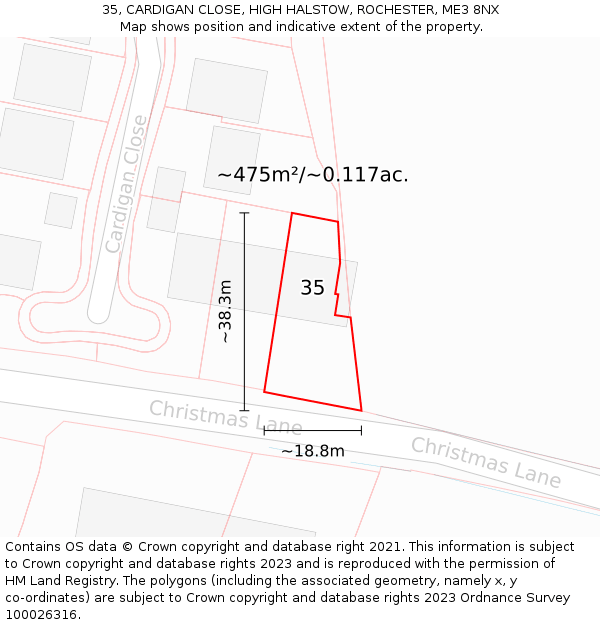 35, CARDIGAN CLOSE, HIGH HALSTOW, ROCHESTER, ME3 8NX: Plot and title map