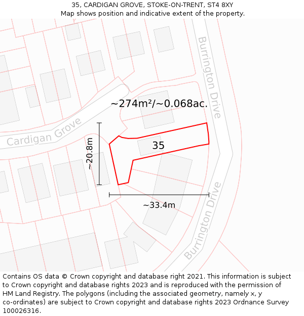 35, CARDIGAN GROVE, STOKE-ON-TRENT, ST4 8XY: Plot and title map