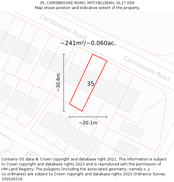 35, CARISBROOKE ROAD, MITCHELDEAN, GL17 0SA: Plot and title map