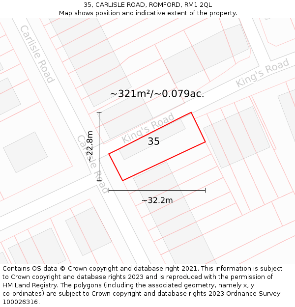 35, CARLISLE ROAD, ROMFORD, RM1 2QL: Plot and title map