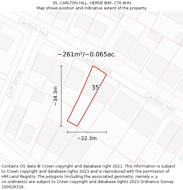 35, CARLTON HILL, HERNE BAY, CT6 8HN: Plot and title map