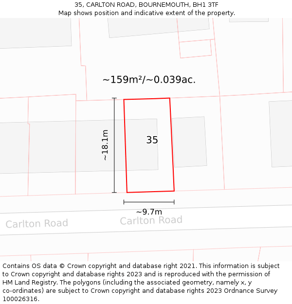 35, CARLTON ROAD, BOURNEMOUTH, BH1 3TF: Plot and title map