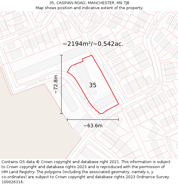 35, CASPIAN ROAD, MANCHESTER, M9 7JB: Plot and title map