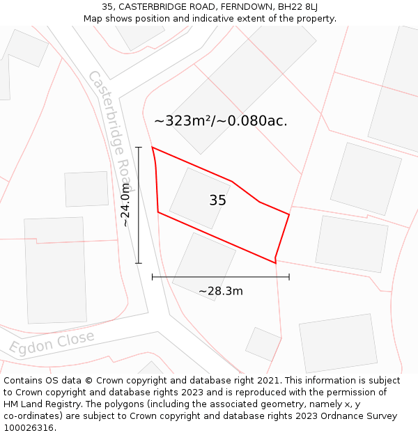35, CASTERBRIDGE ROAD, FERNDOWN, BH22 8LJ: Plot and title map