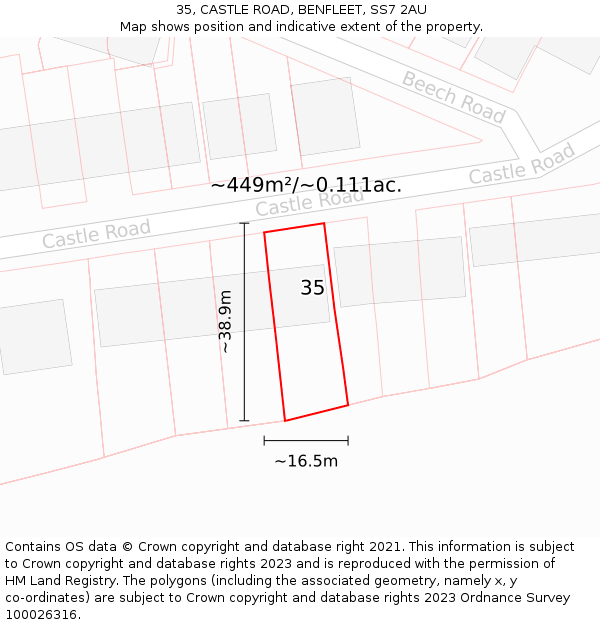 35, CASTLE ROAD, BENFLEET, SS7 2AU: Plot and title map