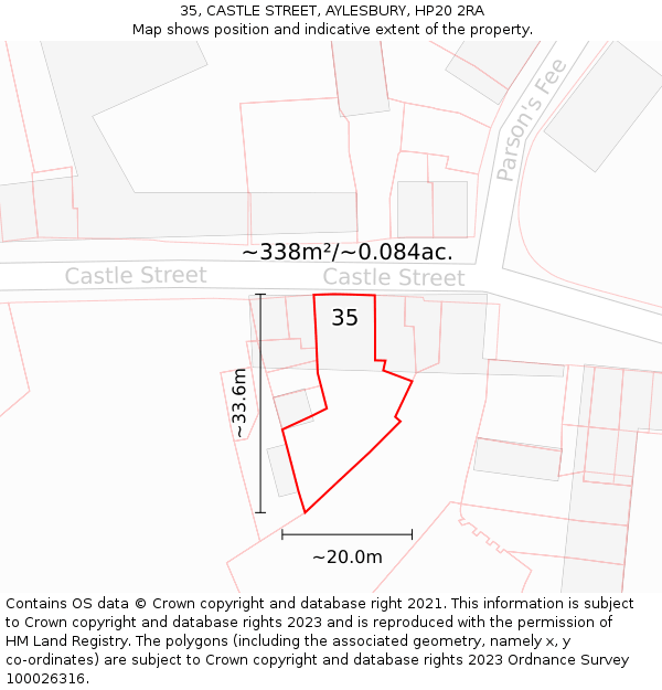 35, CASTLE STREET, AYLESBURY, HP20 2RA: Plot and title map
