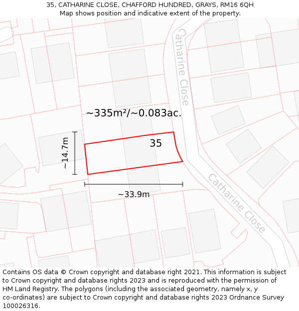 35, CATHARINE CLOSE, CHAFFORD HUNDRED, GRAYS, RM16 6QH: Plot and title map