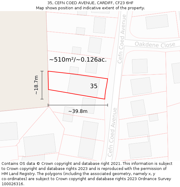 35, CEFN COED AVENUE, CARDIFF, CF23 6HF: Plot and title map