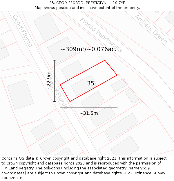 35, CEG Y FFORDD, PRESTATYN, LL19 7YE: Plot and title map