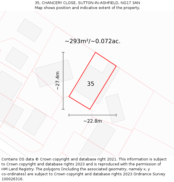 35, CHANCERY CLOSE, SUTTON-IN-ASHFIELD, NG17 3AN: Plot and title map
