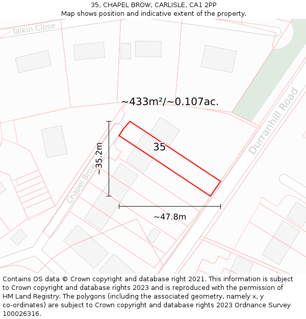 35, CHAPEL BROW, CARLISLE, CA1 2PP: Plot and title map