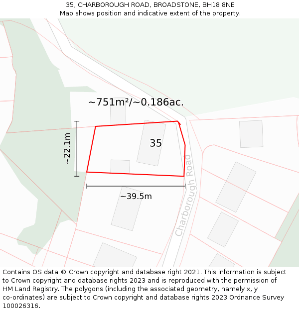 35, CHARBOROUGH ROAD, BROADSTONE, BH18 8NE: Plot and title map