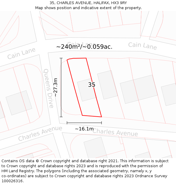 35, CHARLES AVENUE, HALIFAX, HX3 9RY: Plot and title map