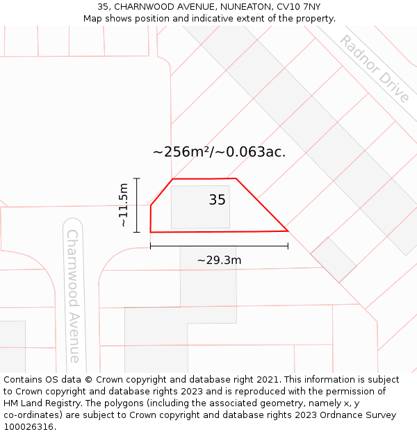 35, CHARNWOOD AVENUE, NUNEATON, CV10 7NY: Plot and title map