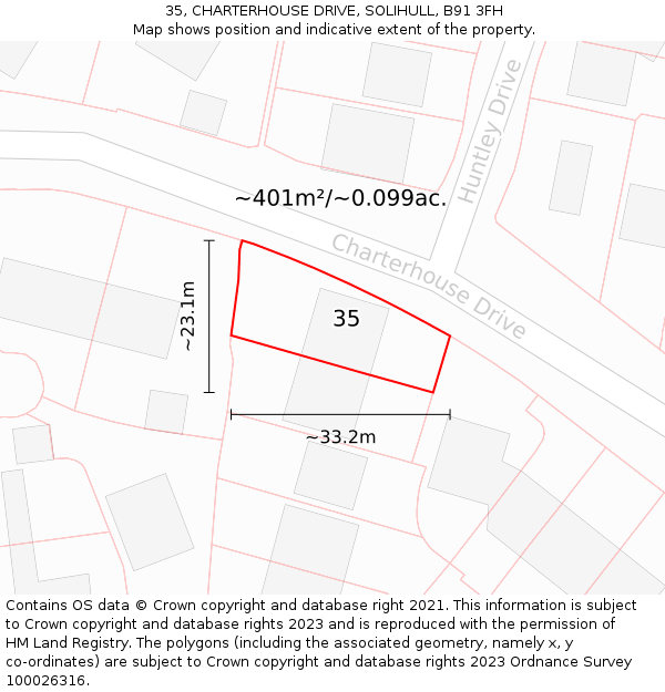 35, CHARTERHOUSE DRIVE, SOLIHULL, B91 3FH: Plot and title map