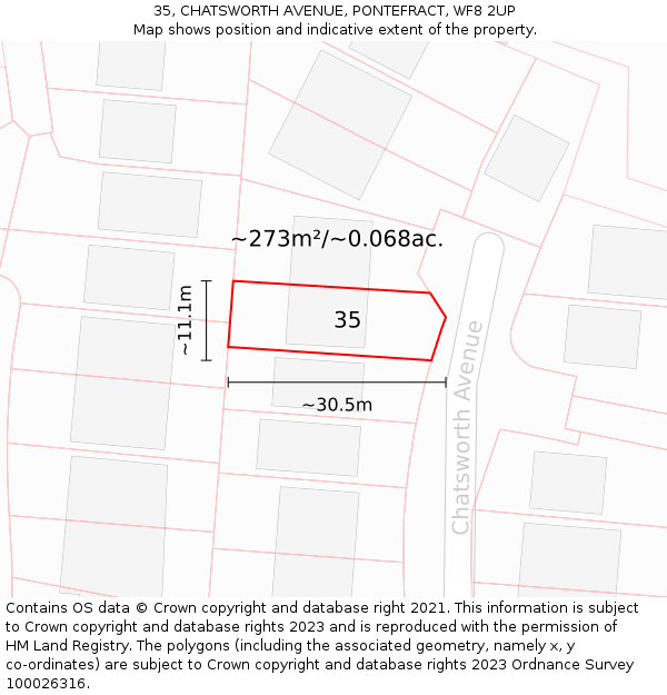 35, CHATSWORTH AVENUE, PONTEFRACT, WF8 2UP: Plot and title map