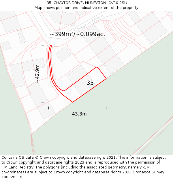 35, CHAYTOR DRIVE, NUNEATON, CV10 9SU: Plot and title map