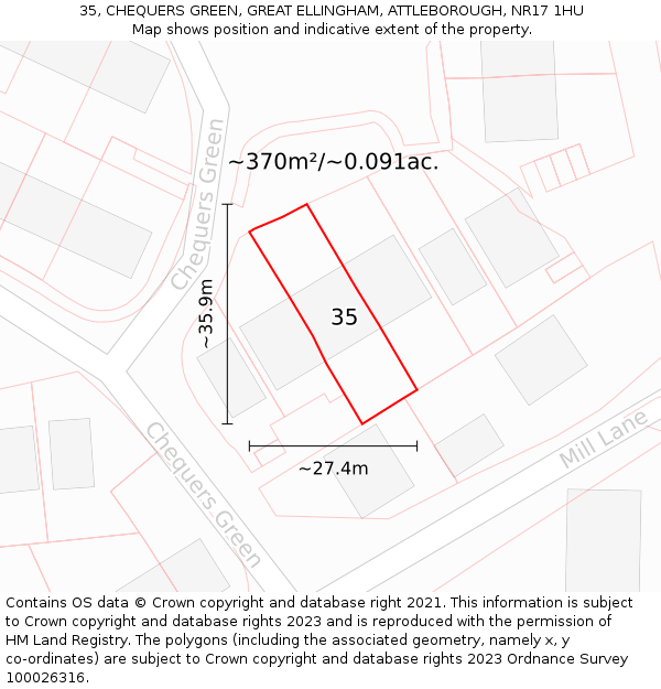 35, CHEQUERS GREEN, GREAT ELLINGHAM, ATTLEBOROUGH, NR17 1HU: Plot and title map