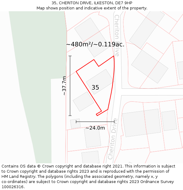 35, CHERITON DRIVE, ILKESTON, DE7 9HP: Plot and title map