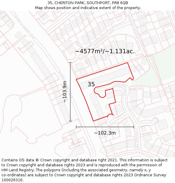 35, CHERITON PARK, SOUTHPORT, PR8 6QB: Plot and title map