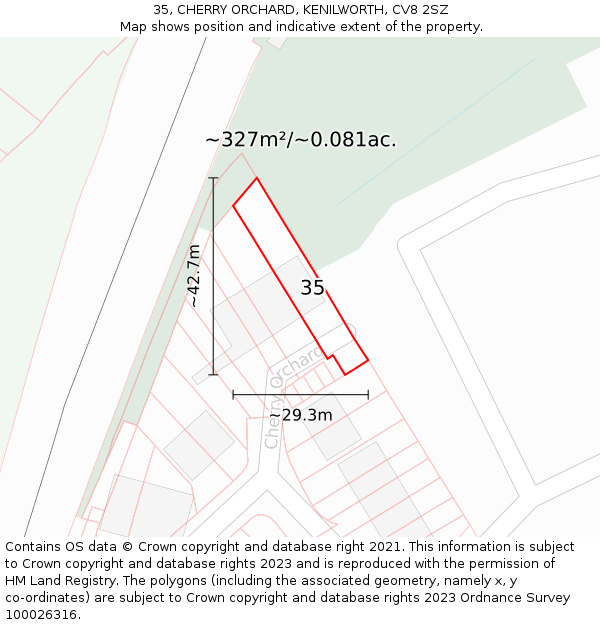 35, CHERRY ORCHARD, KENILWORTH, CV8 2SZ: Plot and title map