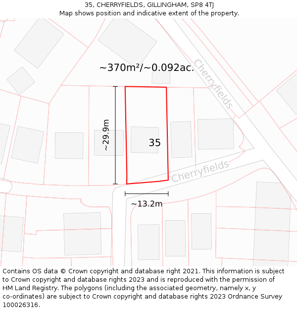 35, CHERRYFIELDS, GILLINGHAM, SP8 4TJ: Plot and title map