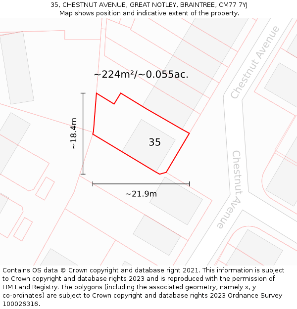 35, CHESTNUT AVENUE, GREAT NOTLEY, BRAINTREE, CM77 7YJ: Plot and title map