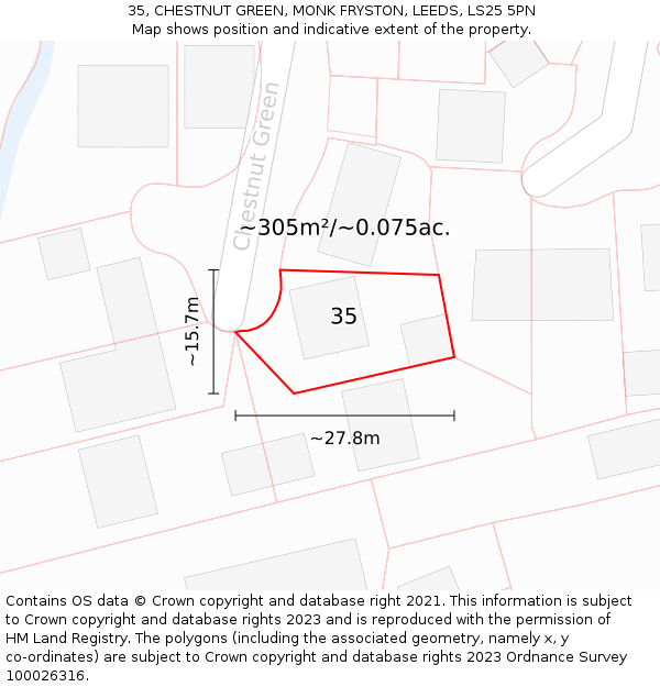 35, CHESTNUT GREEN, MONK FRYSTON, LEEDS, LS25 5PN: Plot and title map