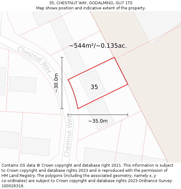 35, CHESTNUT WAY, GODALMING, GU7 1TS: Plot and title map