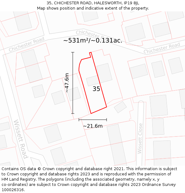 35, CHICHESTER ROAD, HALESWORTH, IP19 8JL: Plot and title map