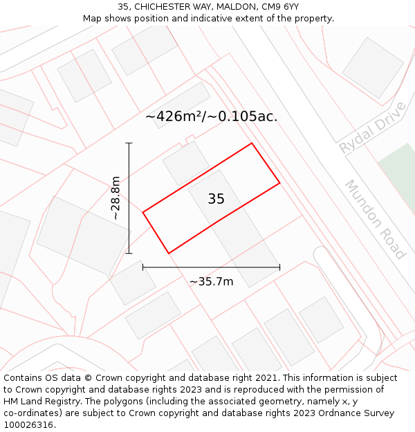 35, CHICHESTER WAY, MALDON, CM9 6YY: Plot and title map