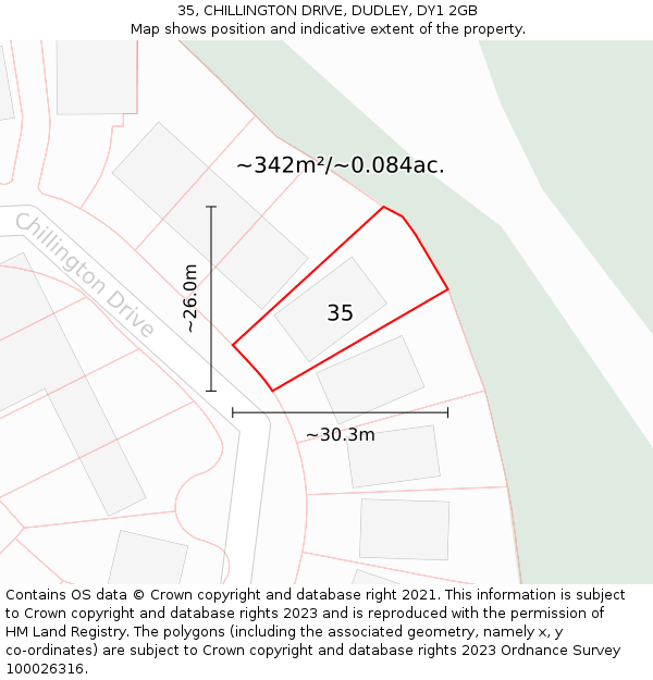 35, CHILLINGTON DRIVE, DUDLEY, DY1 2GB: Plot and title map