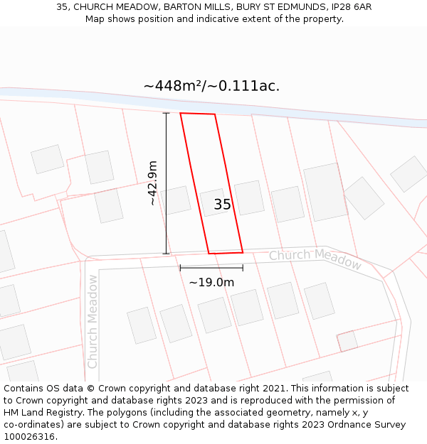 35, CHURCH MEADOW, BARTON MILLS, BURY ST EDMUNDS, IP28 6AR: Plot and title map