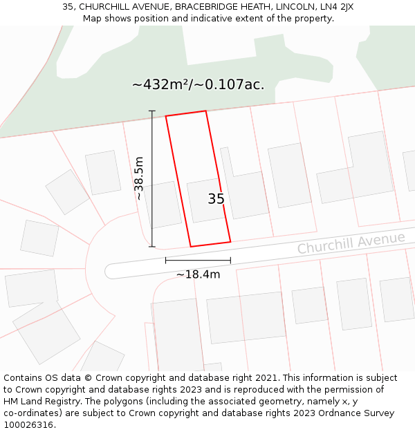 35, CHURCHILL AVENUE, BRACEBRIDGE HEATH, LINCOLN, LN4 2JX: Plot and title map