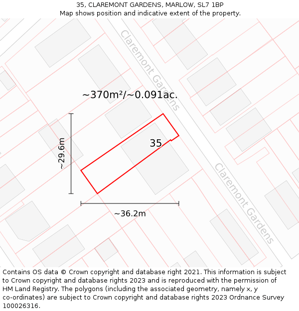 35, CLAREMONT GARDENS, MARLOW, SL7 1BP: Plot and title map